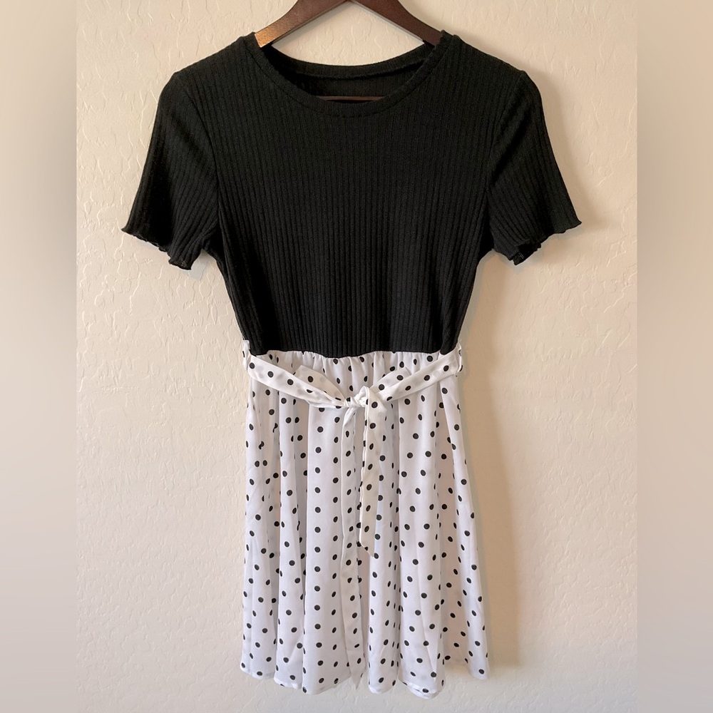 SHEIN belted polka dot dress